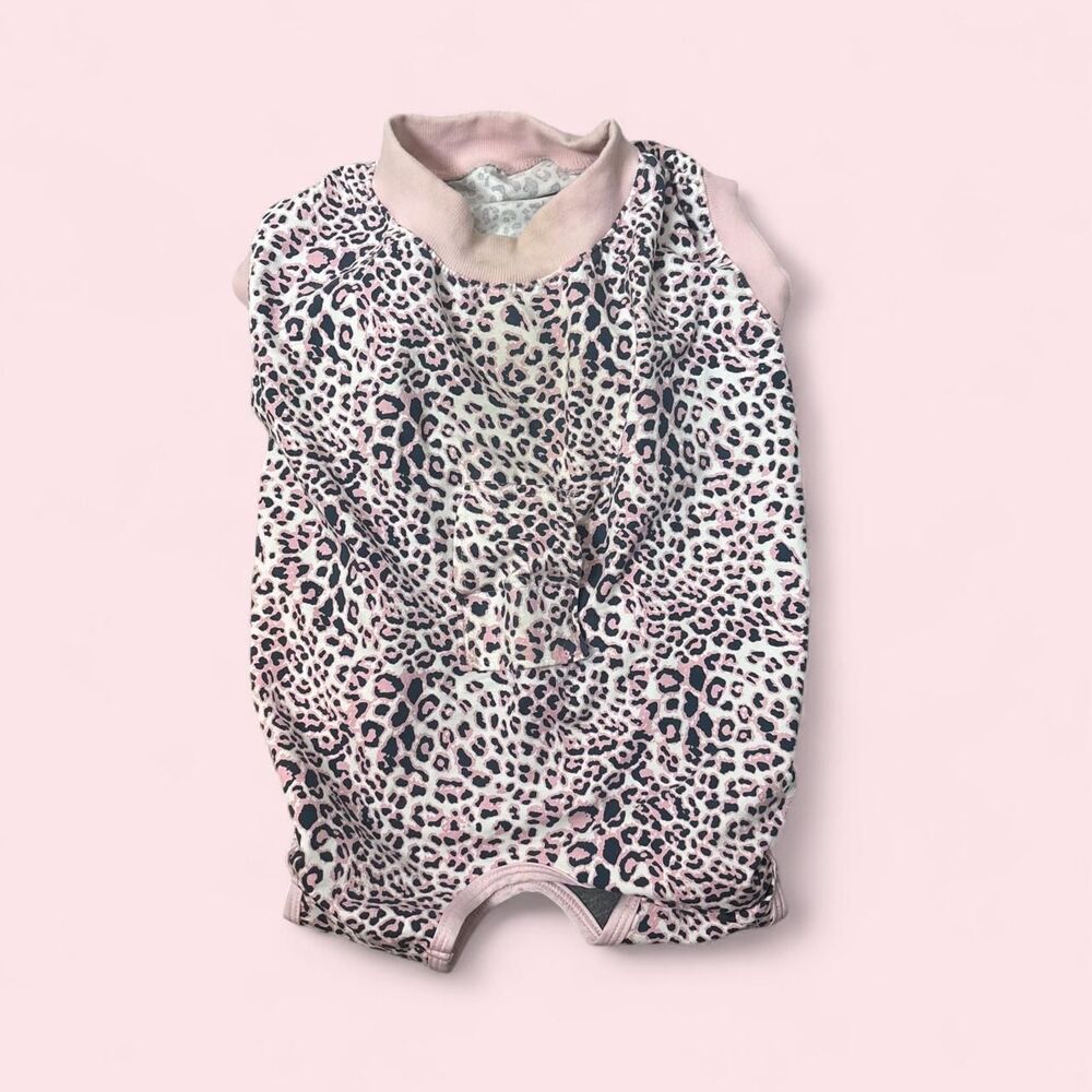XL Pink Leopard Print Dog Onesie Pajamas Body Suit